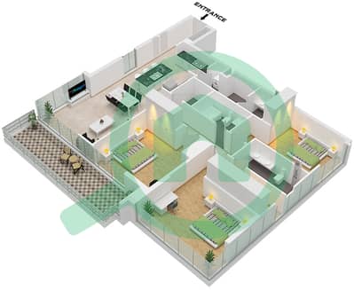 Эллингтон Хаус 2 - Апартамент 3 Cпальни планировка Тип/мера 1 / UNIT 09,11 FLOOR 1-9