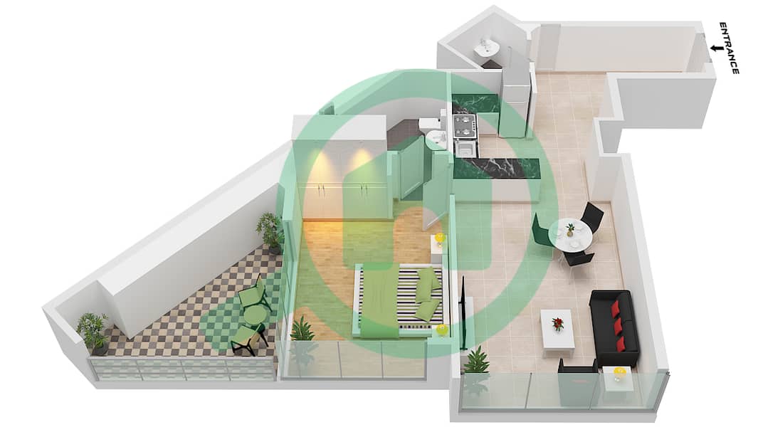Regalia by Deyaar - 1 Bedroom Apartment Type 1BR-A Floor plan Type 1BR-A Floor 2-24 interactive3D