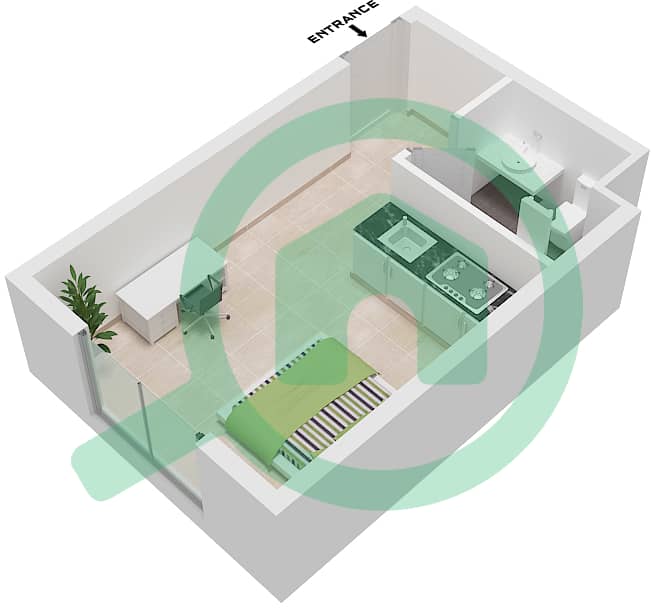 المخططات الطابقية لتصميم الوحدة 1,17 شقة استوديو - كينتيا Unit 1,17 interactive3D
