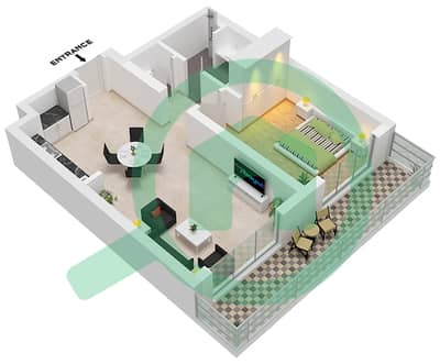 المخططات الطابقية لتصميم النموذج / الوحدة 2G / UNIT 1 FLOOR 1-6 شقة 1 غرفة نوم - سي سكيب بناية 2