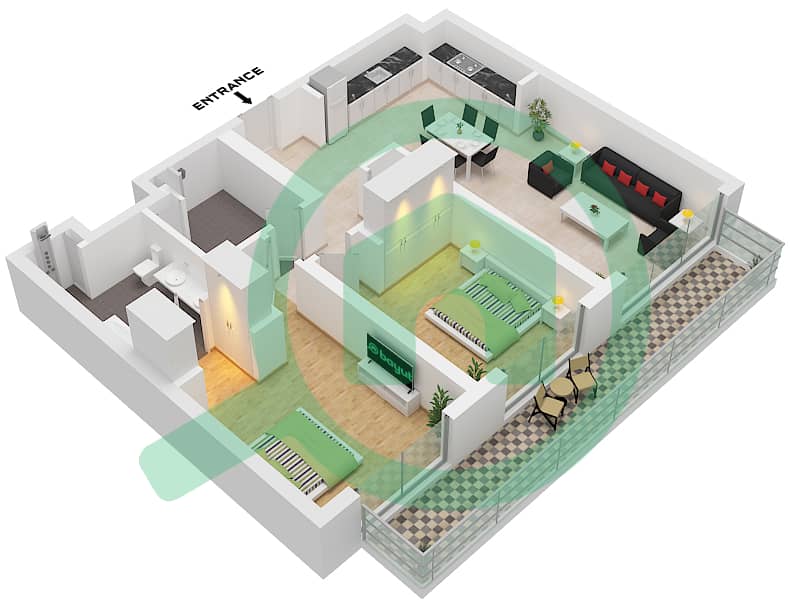 المخططات الطابقية لتصميم النموذج / الوحدة 2D,2H / UNIT 4,5 FLOOR 7 شقة 2 غرفة نوم - سي سكيب بناية 2 Type 2D,2H Unit 4,5 Floor 7 interactive3D