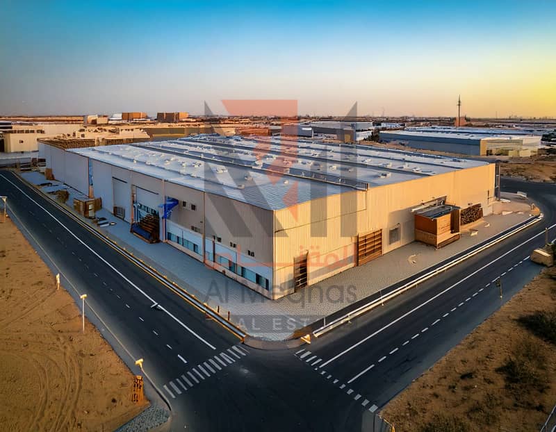 Firefly modren design warehouse building close to the road in next to other warehouses wide angel  (1). jpg
