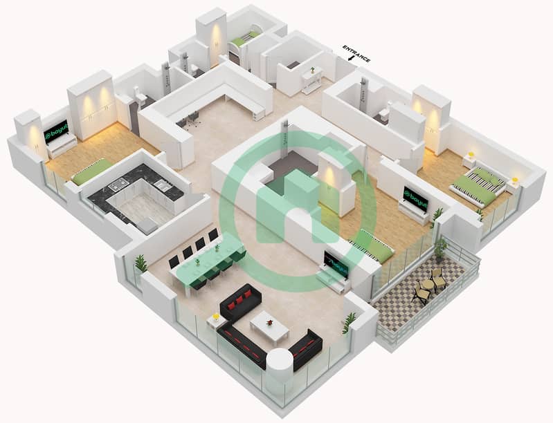 Type P7 Boulevard Point - Planimetria del piano di 3 Camere Appartamento Tipo P7 Type P7 interactive3D
