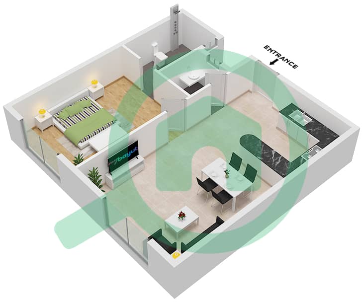 Kentia - Plano de planta de 1 habitación Apartamento Unidad 3,15 Unit 3,15 interactive3D
