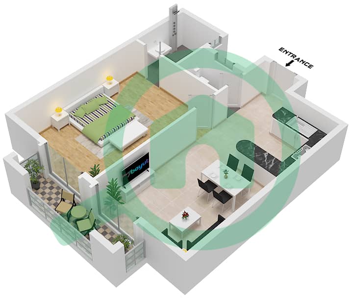 Kentia - Plano de planta de 1 habitación Apartamento Unidad 6,12 Unit 6,12 interactive3D
