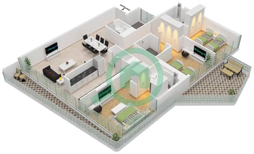 Cresswell Views - Апартамент 3 Cпальни планировка Тип 3BHK