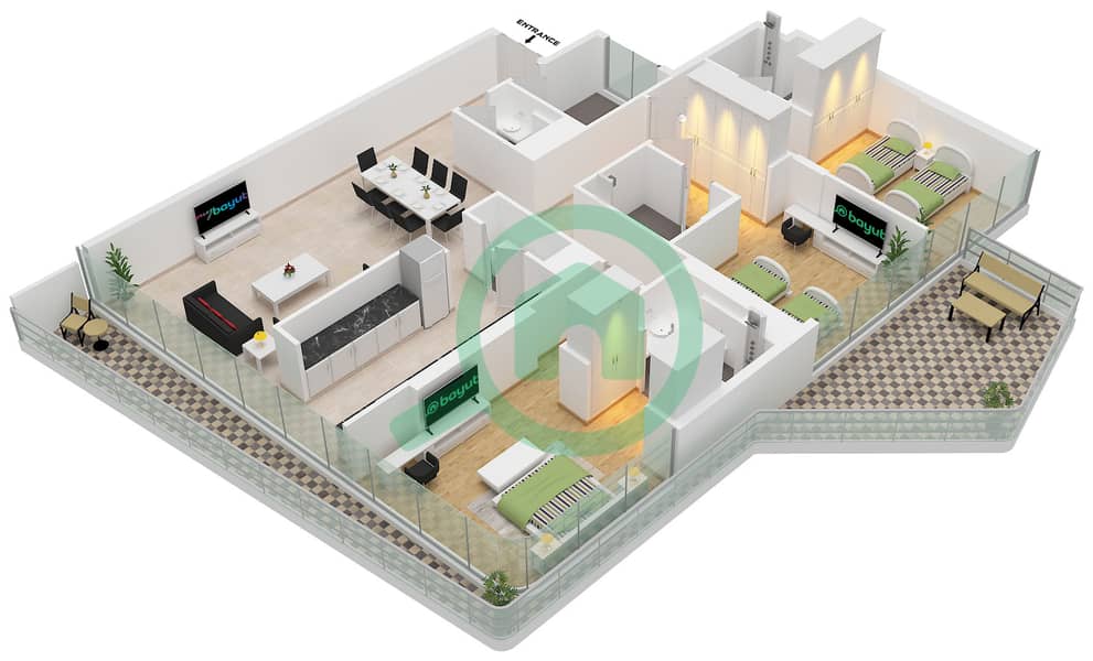 Cresswell Views - 3 Bedroom Apartment Type 3BHK Floor plan Type 3BHK Floor 6 interactive3D