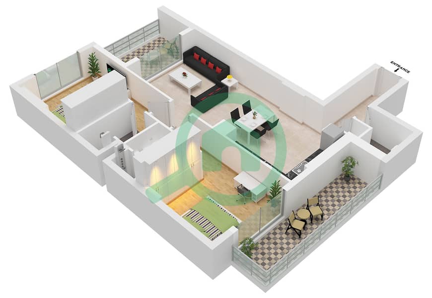 Verdania 2 - 2 Bedroom Apartment Type/unit D / UNIT 10 FLOOR 2-9 Floor plan Type D Unit 10 Floor 2-9 interactive3D