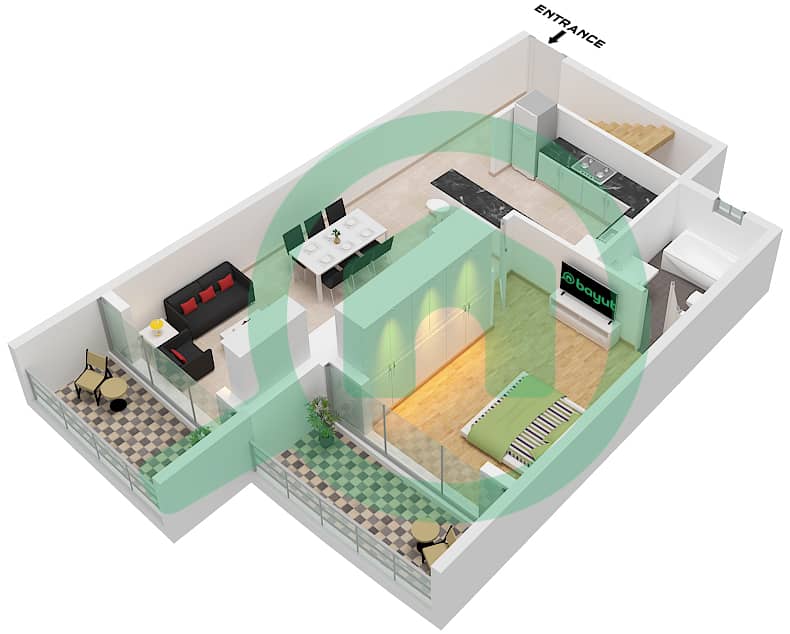 Type A1 Floor Lower V Tower - Planimetria del piano di 3 Camere Appartamento Tipo A1 Type A1 Floor Lower interactive3D