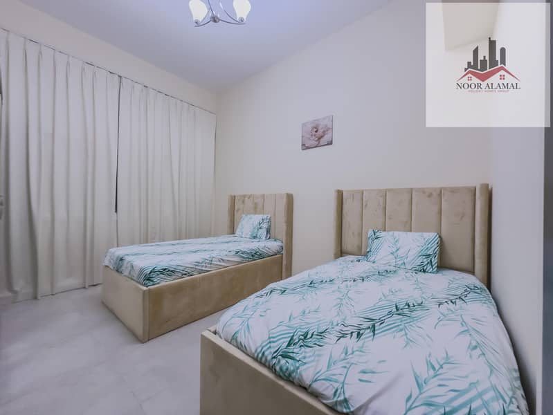 Dubai, Mirdif, opposite Mirdif City Centre, 3 bedrooms, hall, 4 bathrooms, first tenant, fully furnished with hotel furniture, large balcony, and park - Image 12