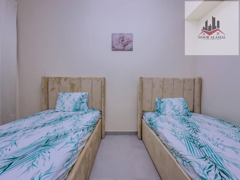 Dubai, Mirdif, opposite Mirdif City Centre, 3 bedrooms, hall, 4 bathrooms, first tenant, fully furnished with hotel furniture, large balcony, and park - Image 18