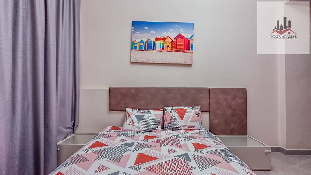 Dubai, Mirdif, opposite Mirdif City Centre, 3 bedrooms, hall, 4 bathrooms, first tenant, fully furnished with hotel furniture, large balcony, and park - Image 25