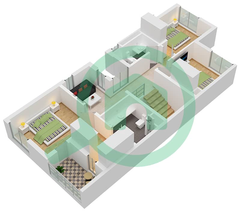 Type 4B1(M) Unit End Floor First Mudon Al Ranim 2 - Planimetria del piano di 4 Camere Villetta a schiera Tipo/unità 4B1(M) / UNIT END Type 4B1(M) Unit End Floor First interactive3D