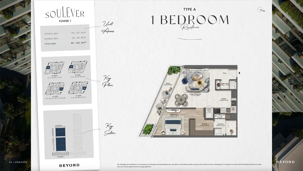 1 BR floor plan