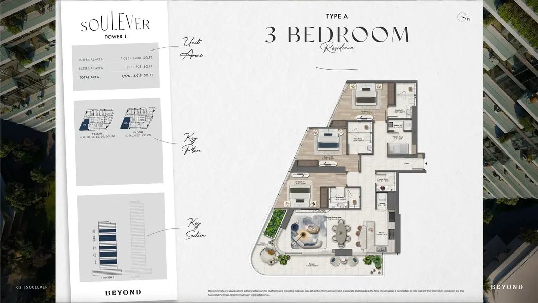 3 BR floor plan