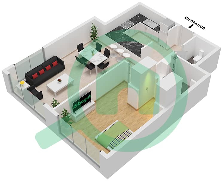 Type C Vezul Tower - 1 Bedroom Apartment Type C Floor plan Type C interactive3D