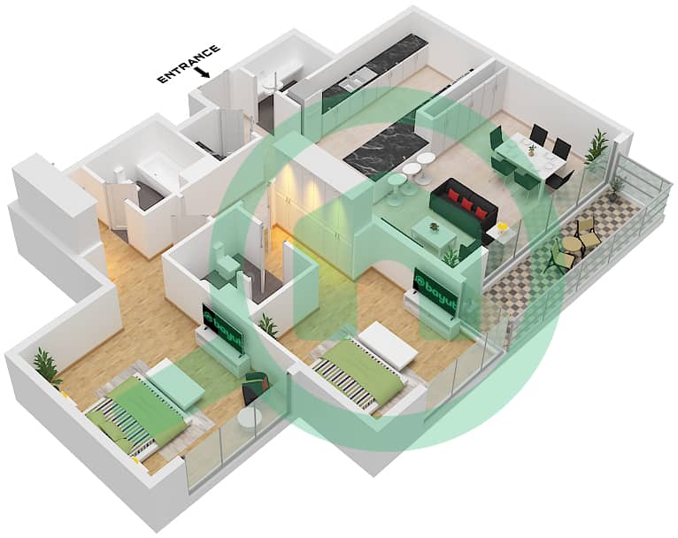 Type F Vezul Tower - 2 Bedroom Apartment Type F Floor plan Type F interactive3D