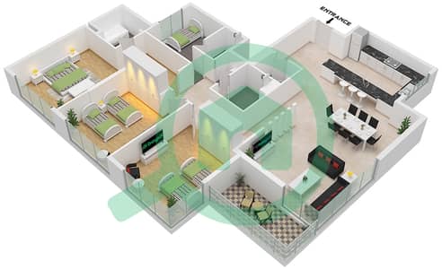 Vezul Tower - 3 Bedroom Apartment Type H Floor plan