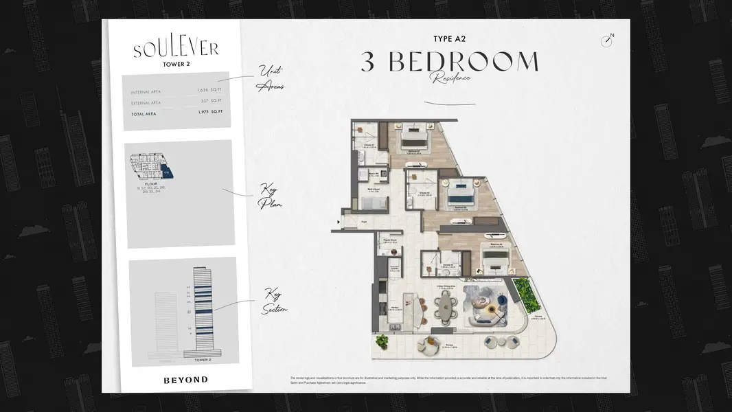 3 BR floor plan