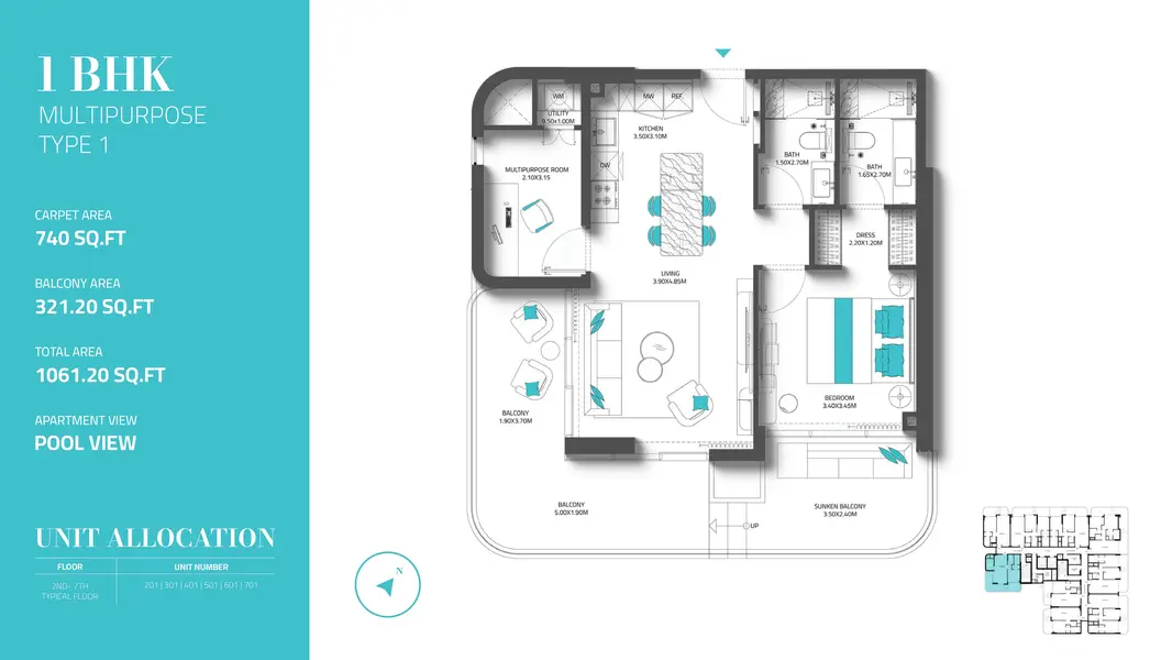 1 BR floor plan