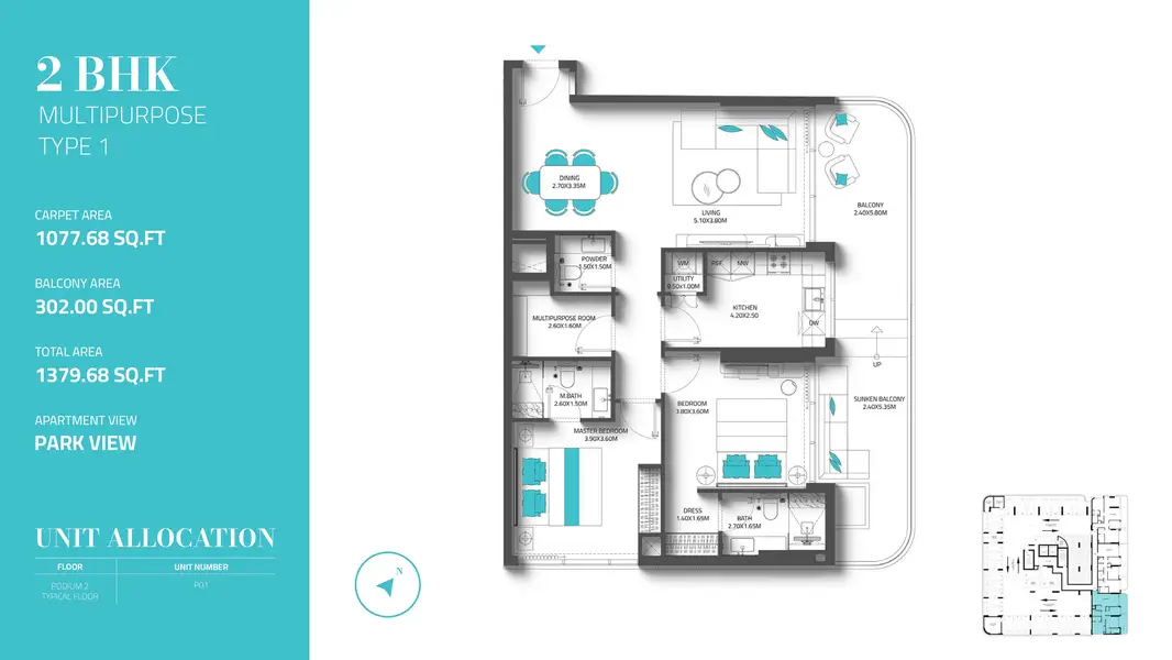 2 BR floor plan