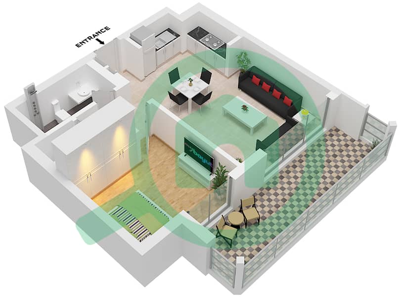 Unit 01 Floor 2,3,4,5,6,7 Breeze 1 - Plano de planta de 1 habitación Apartamento Unidad 01 FLOOR 2-7 Unit 01 Floor 2,3,4,5,6,7 interactive3D