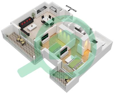 Breeze 1 - Plano de planta de 2 habitaciones Apartamento Unidad 04 FLOOR 2-7 Breeze 1 - Plano de planta de 2 habitaciones Apartamento Unidad 04 FLOOR 2-7