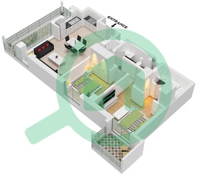 Breeze 1 - Plano de planta de 2 habitaciones Apartamento Unidad 03 FLOOR 2-6 Breeze 1 - Plano de planta de 2 habitaciones Apartamento Unidad 03 FLOOR 2-6