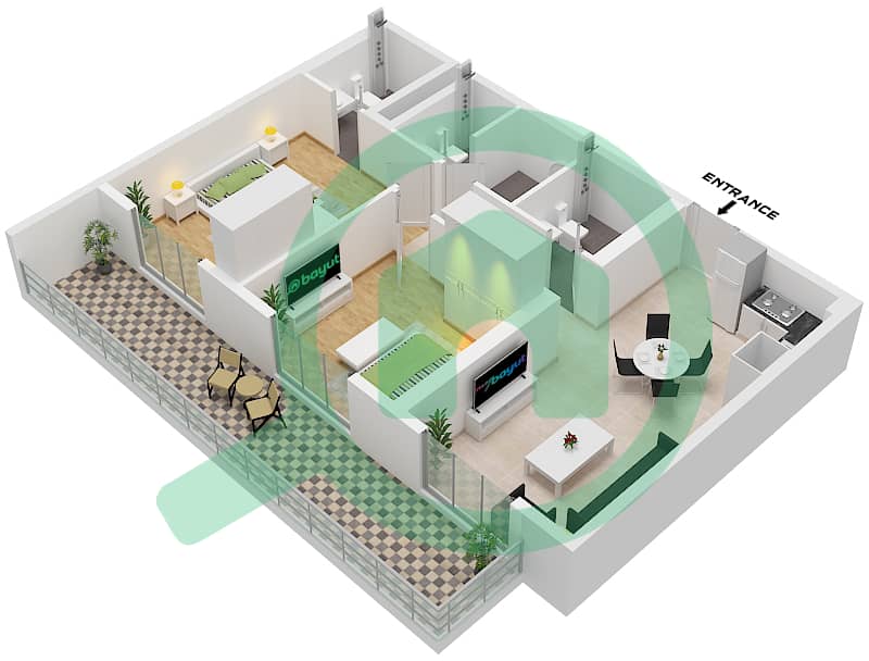 Equiti Home B - Planimetria del piano di 2 Camere Appartamento Unità 05,06 FLOOR 2-8 Unit 05,06,07,08,13,14,15,16 Floor 2-8 interactive3D