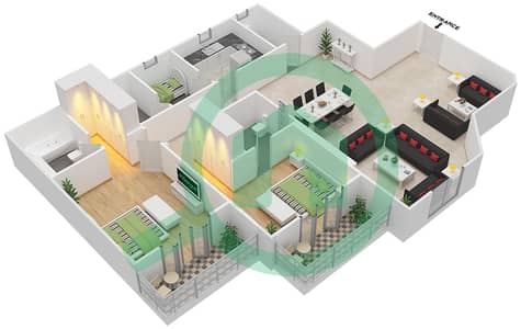 المخططات الطابقية لتصميم النموذج 2B-C شقة 2 غرفة نوم - أبراج رياح