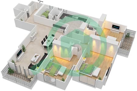 المخططات الطابقية لتصميم النموذج 3B-C شقة 3 غرف نوم - أبراج رياح