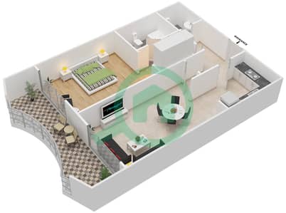 المخططات الطابقية لتصميم الوحدة 1 شقة 1 غرفة نوم - اكسيس ريزيدنسز ون 1