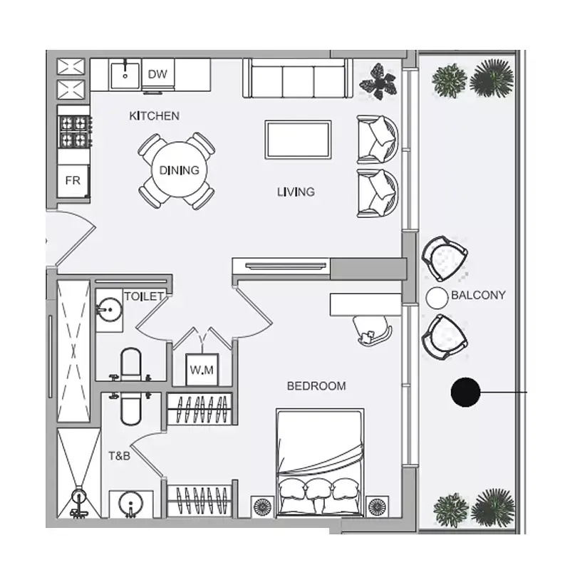 1 BR floor plan