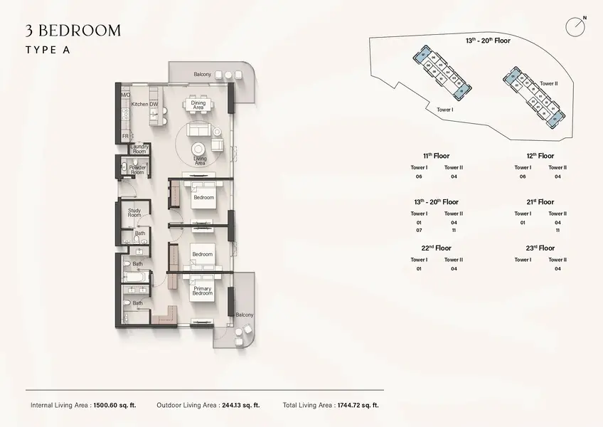 3 BR floor plan