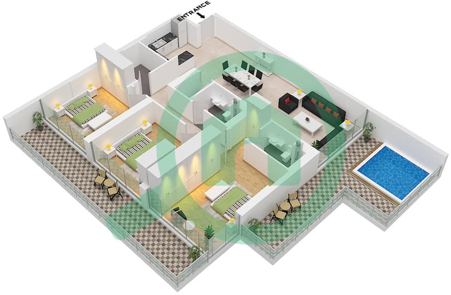 Gemz by Danube - 3 Bedroom Apartment Type A Floor plan Type A interactive3D