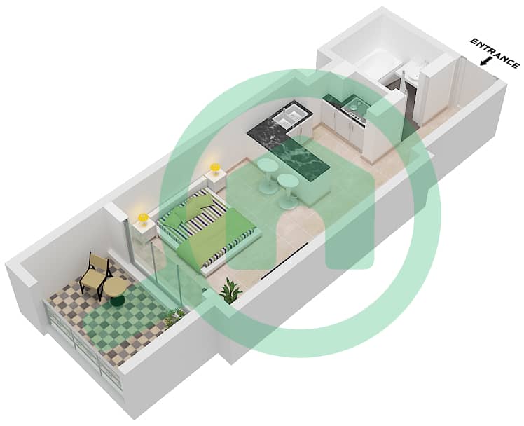 V Tower - Planimetria del piano di Monolocale Appartamento Tipo A Type A interactive3D