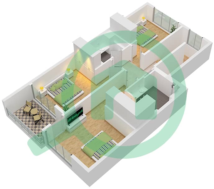 Venera - Planimetria del piano di 3 Camere Villetta a schiera Tipo/unità RAVINE / UNIT 4 PLEX-TH03 Type Ravine Unit 4 Plex-TH03 Floor First interactive3D
