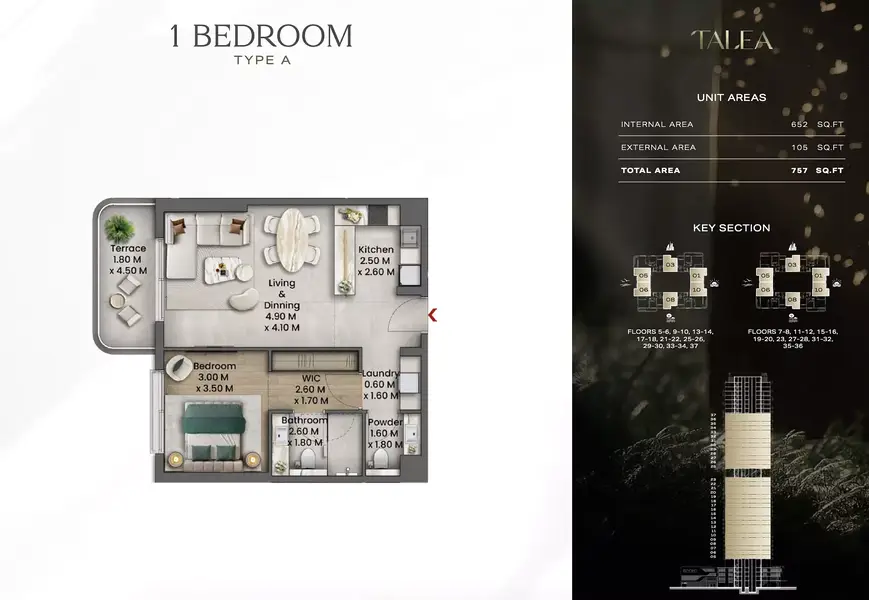 1 BR floor plan