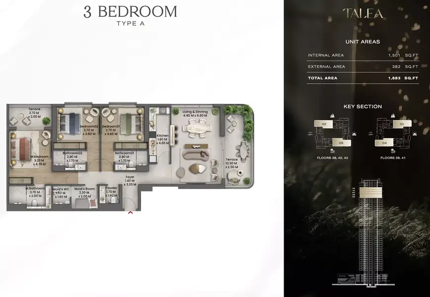 3 BR floor plan