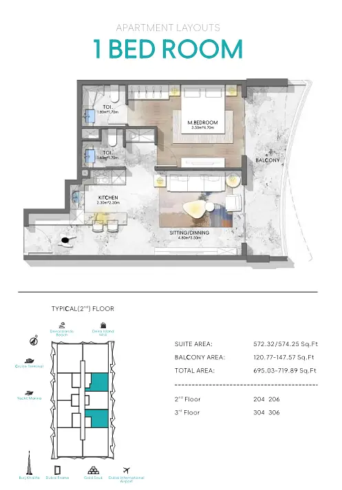 1 BR floor plan