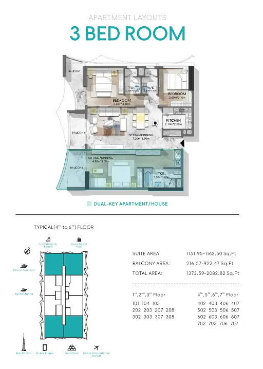 3 BR floor plan