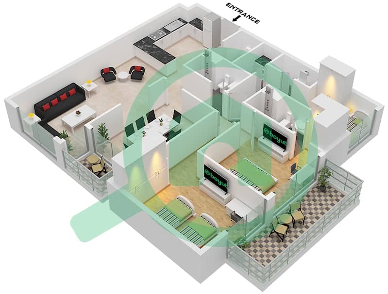Selina Bay - 2 Bedroom Apartment Type C FLOOR GROUND TO 16 Floor plan Type C Floor Ground To 16 interactive3D