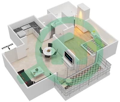 المخططات الطابقية لتصميم النموذج 1B1 شقة 1 غرفة نوم - مساكن مونت روز A