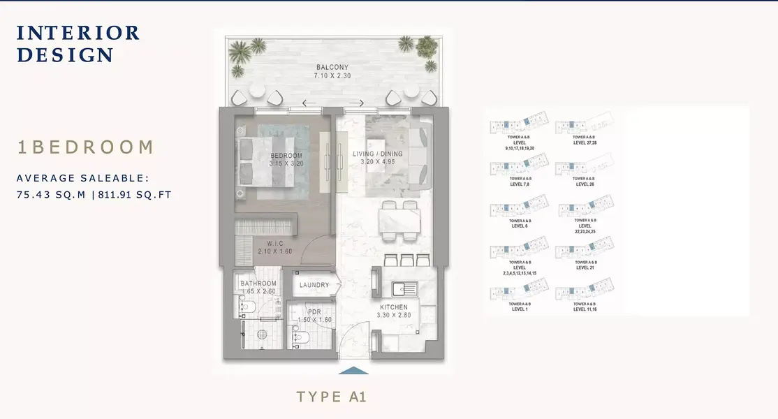 1 BR floor plan
