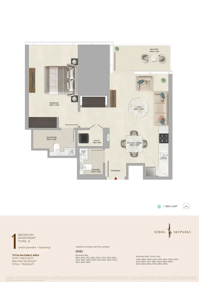 1 BR floor plan