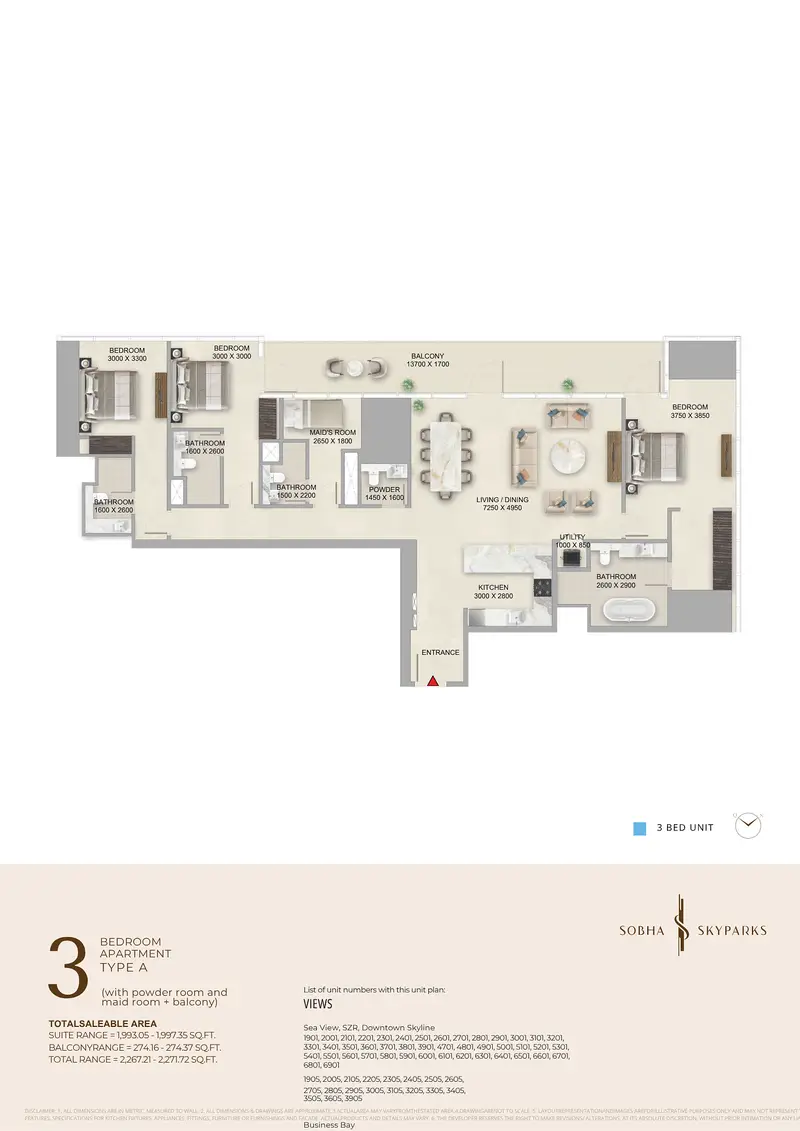 3 BR floor plan