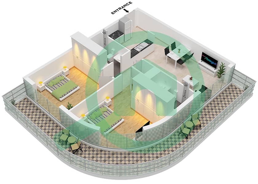 The Central Downtown Tower B - 2 Bedroom Apartment Type 3 Floor plan Type 3 interactive3D