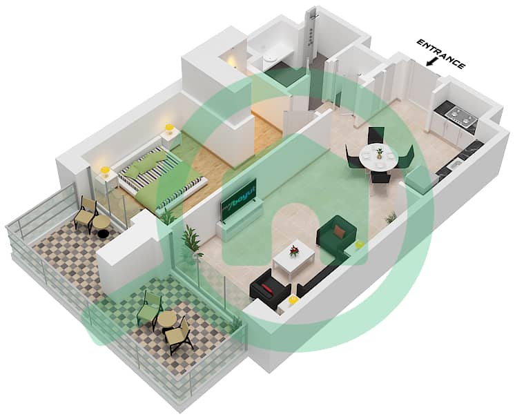 Type 1A Unit G-02 Floor Ground Vida Residences Dubai Hills Estate - 1 Bedroom Apartment Type/unit 1A/UNIT G-02 FLOOR GROUND Floor plan Type 1A Unit G-02 Floor Ground interactive3D