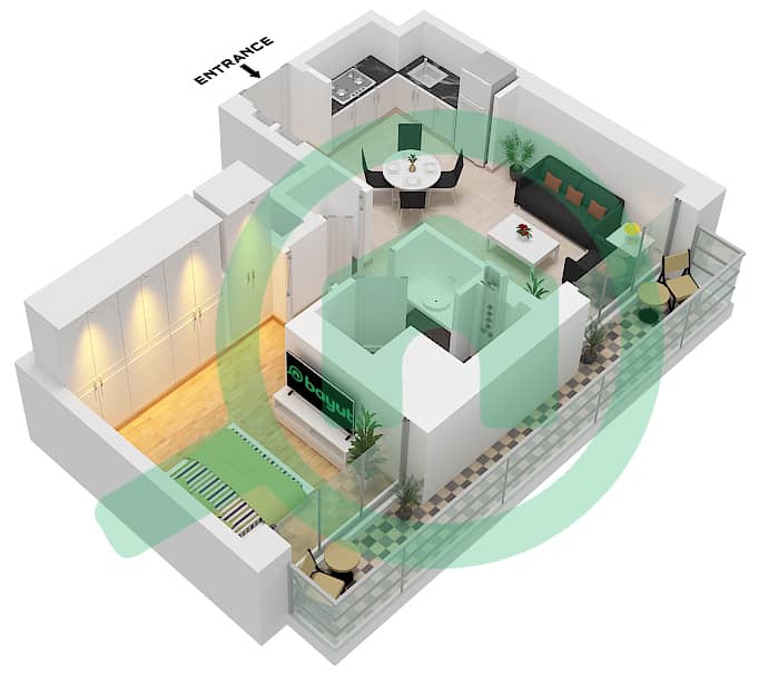 Type 2A Unit G-01 Floor Ground Vida Residences Dubai Hills Estate - 1 Bedroom Apartment Type/unit 2A/UNIT G-01 FLOOR GROUND Floor plan Type 2A Unit G-01 Floor Ground interactive3D