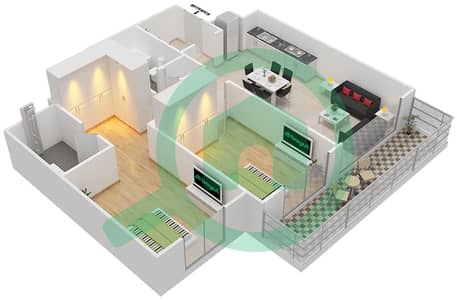 المخططات الطابقية لتصميم الوحدة 8 FLOOR 1-17 شقة 2 غرفة نوم - سانرايز باي